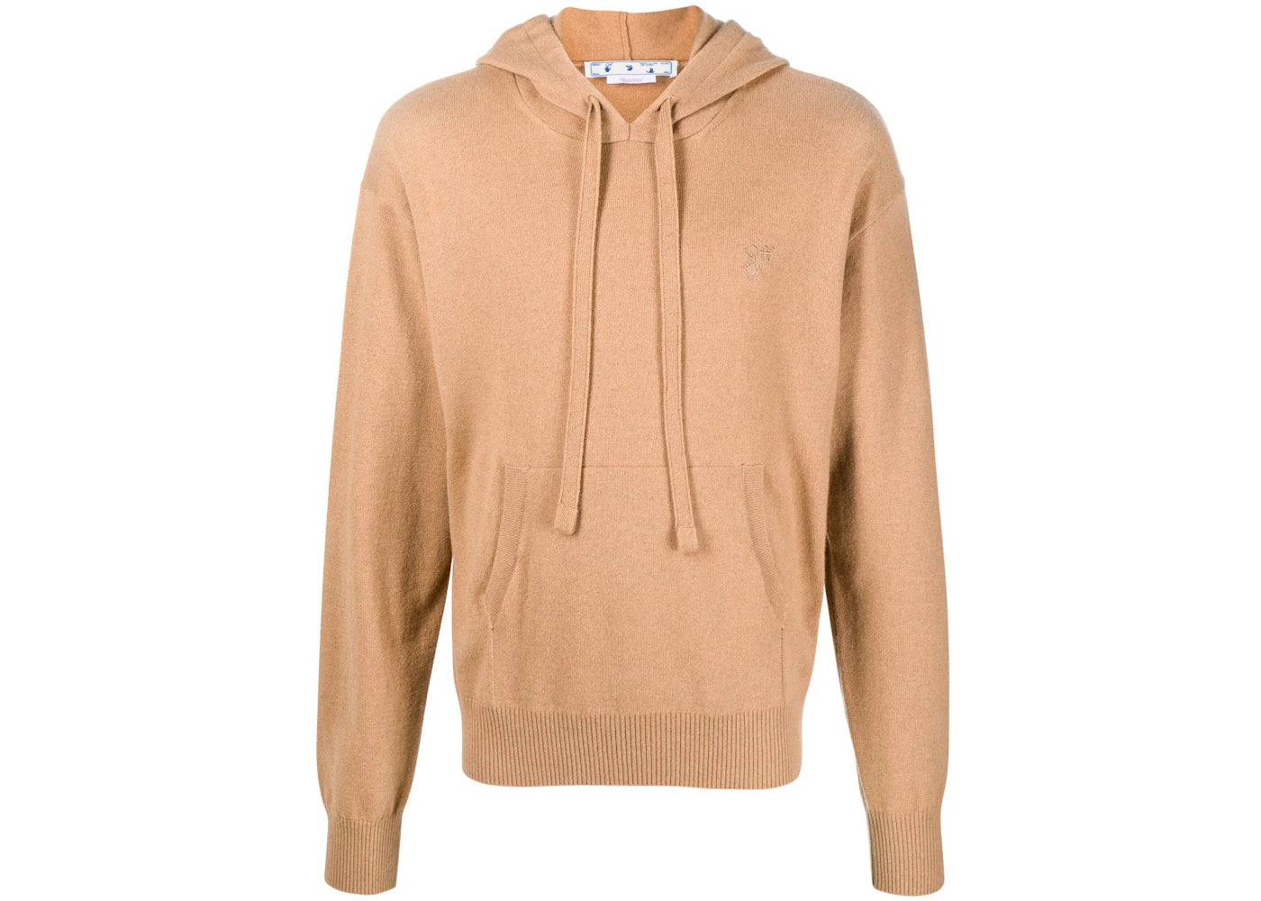 OFF-WHITE Logo Embroidered Cashmere Hoodie Camel