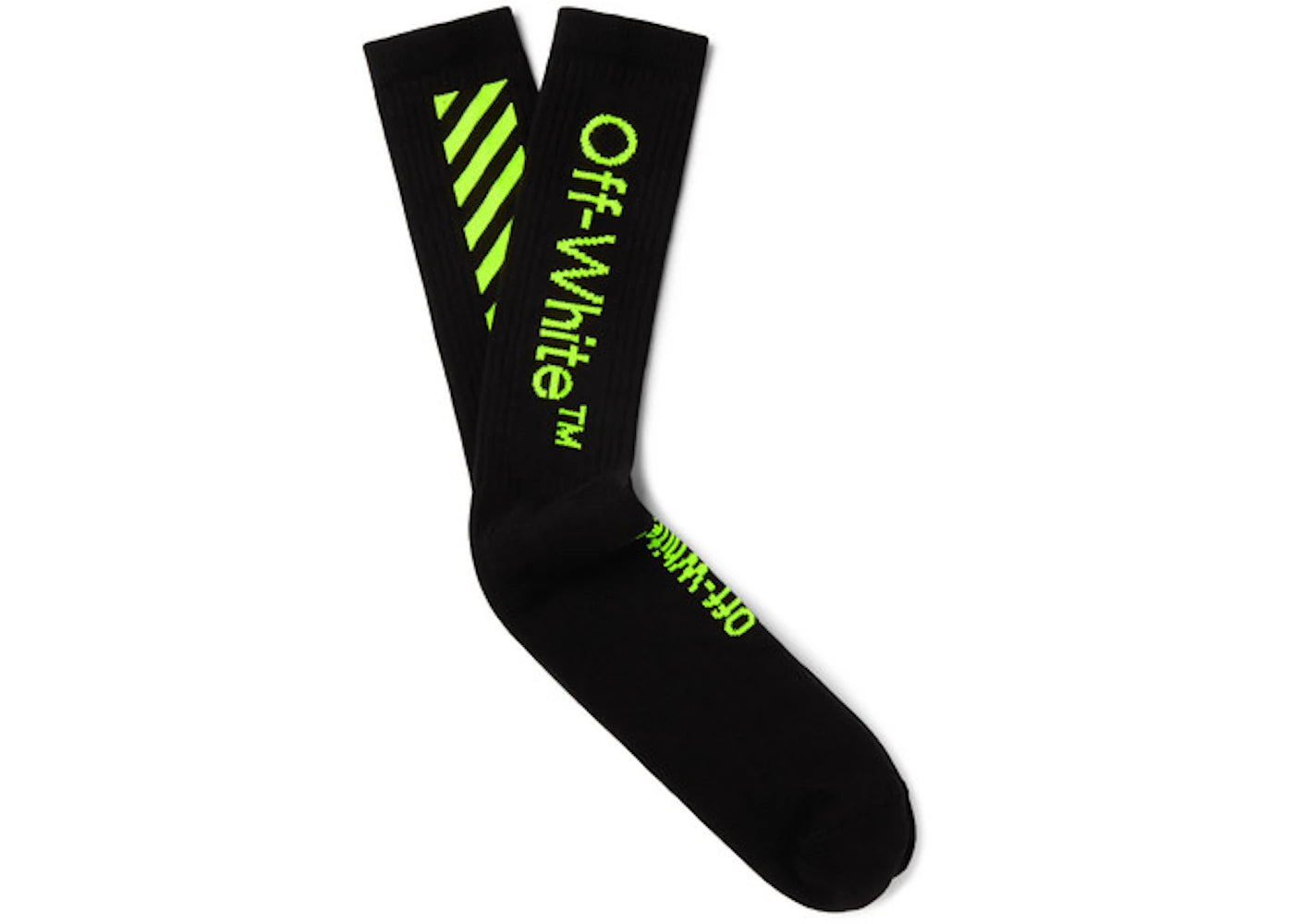 OFF-WHITE Logo Intarsia Stretch Knit Socks (SS19) Black/Neon Green