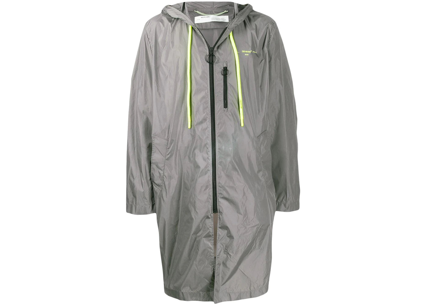 OFF-WHITE Logo Print Raincoat Grey/Fluo Yellow