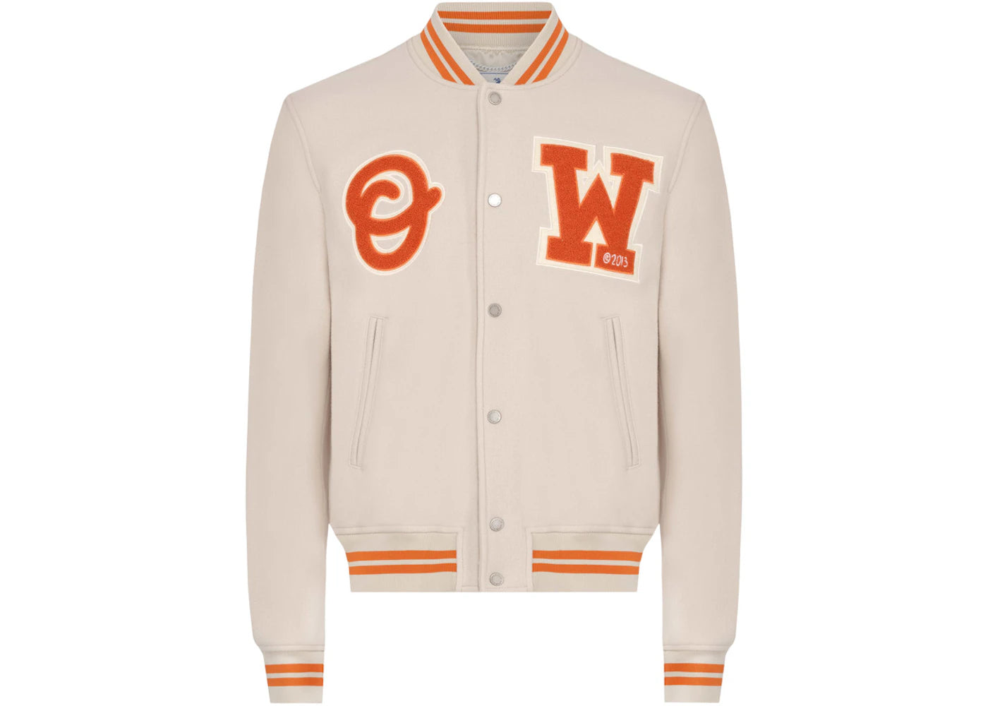 OFF-WHITE OW Logo-Patch Wool Varsity Jacket New Beige/Orange