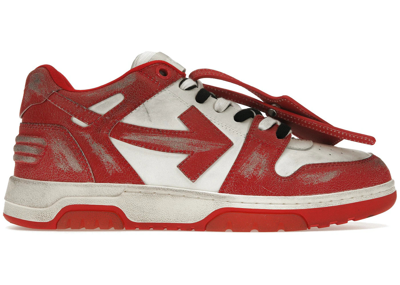 OFF-WHITE Out Of Office OOO Low Tops Red White Vintage Distressed Leather