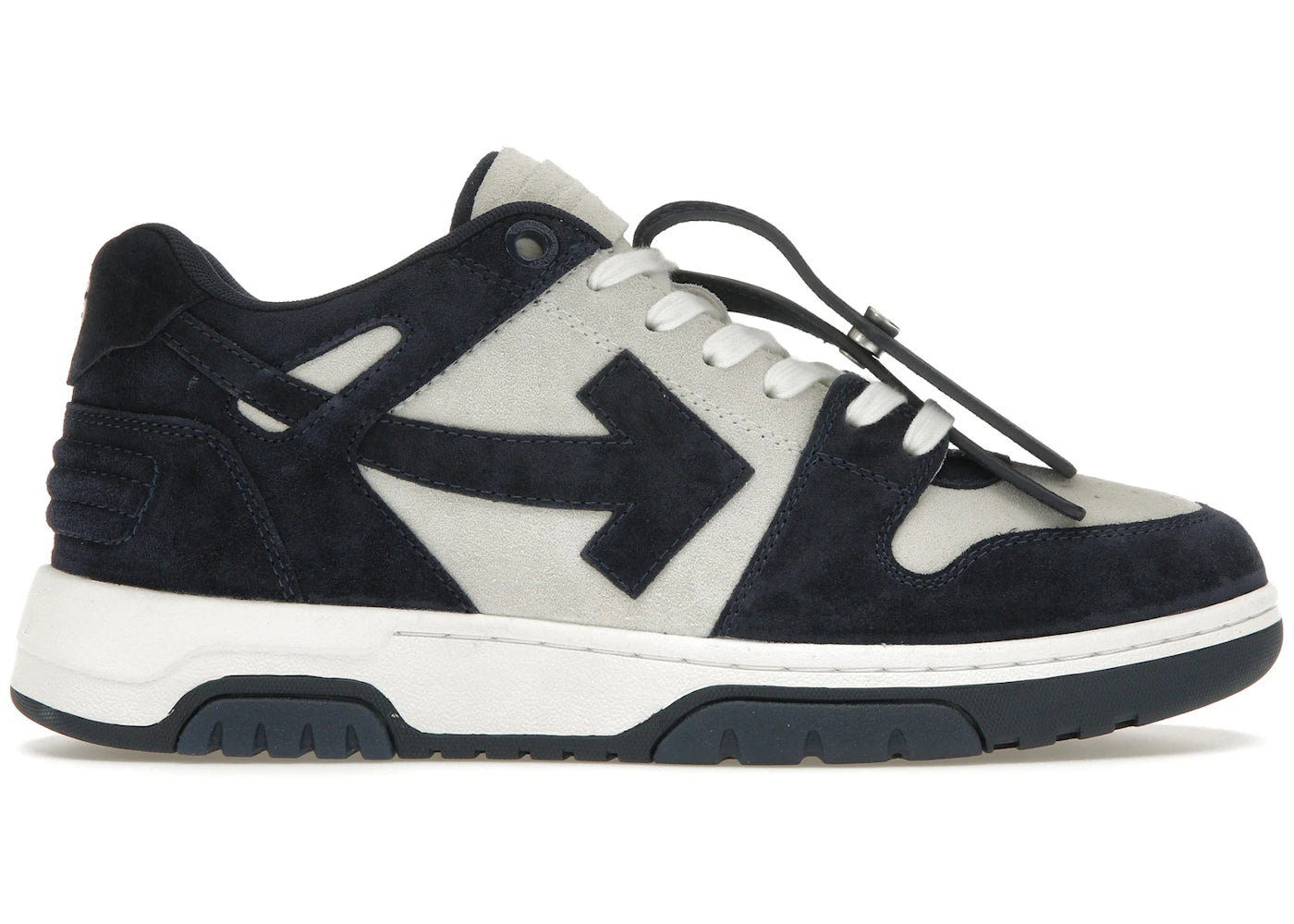 OFF-WHITE Out Of Office OOO Low Tops White Navy Blue Suede