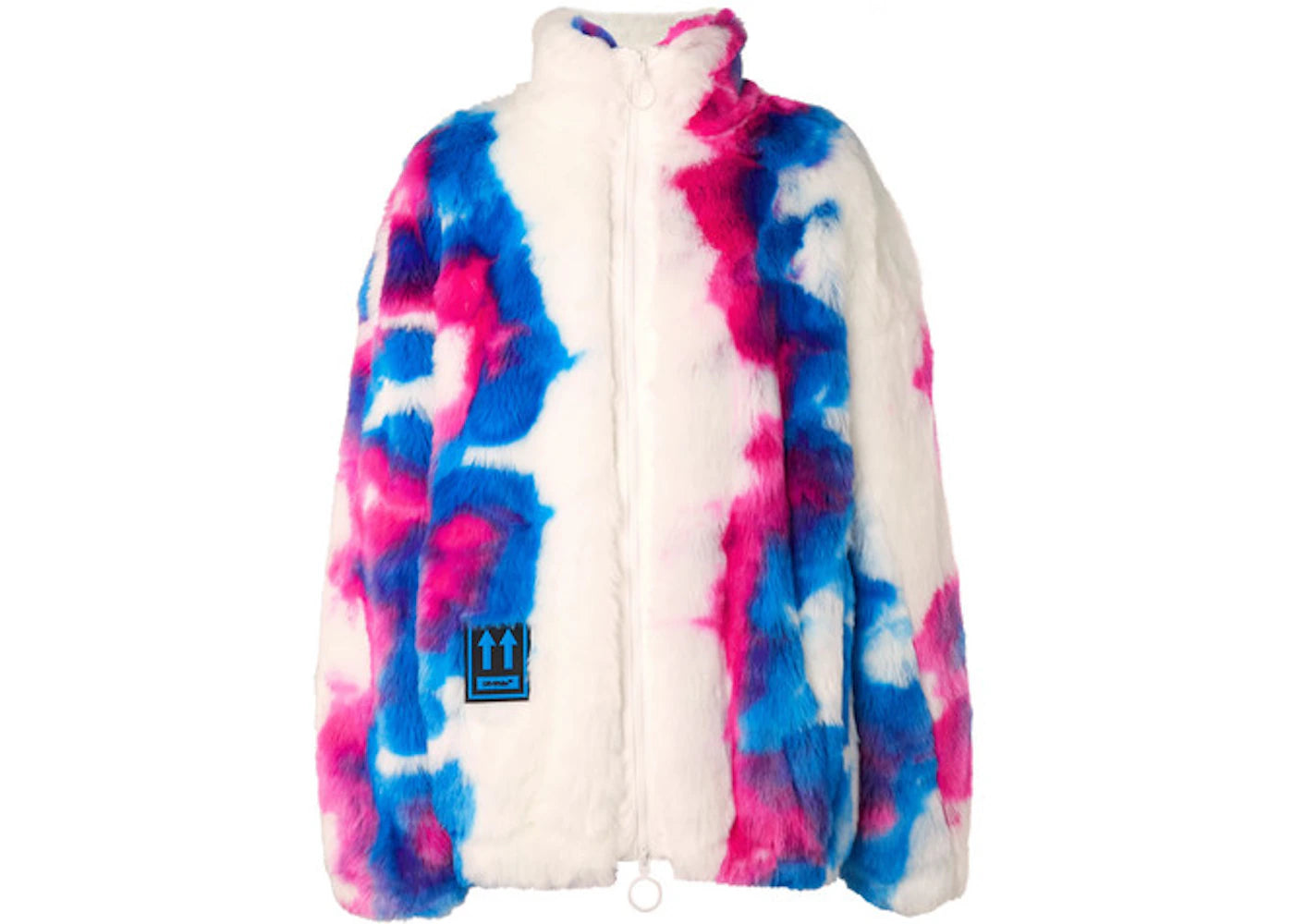 OFF-WHITE Oversized Printed Faux Fur Zip Anorak Coat Blue/White/Red