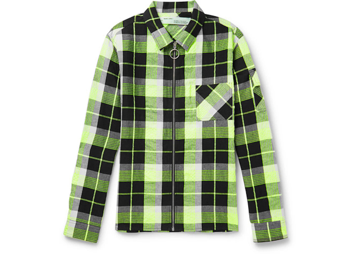 OFF-WHITE Printed Checked Zip Up Shirt Jacket Black/White/Neon Yellow