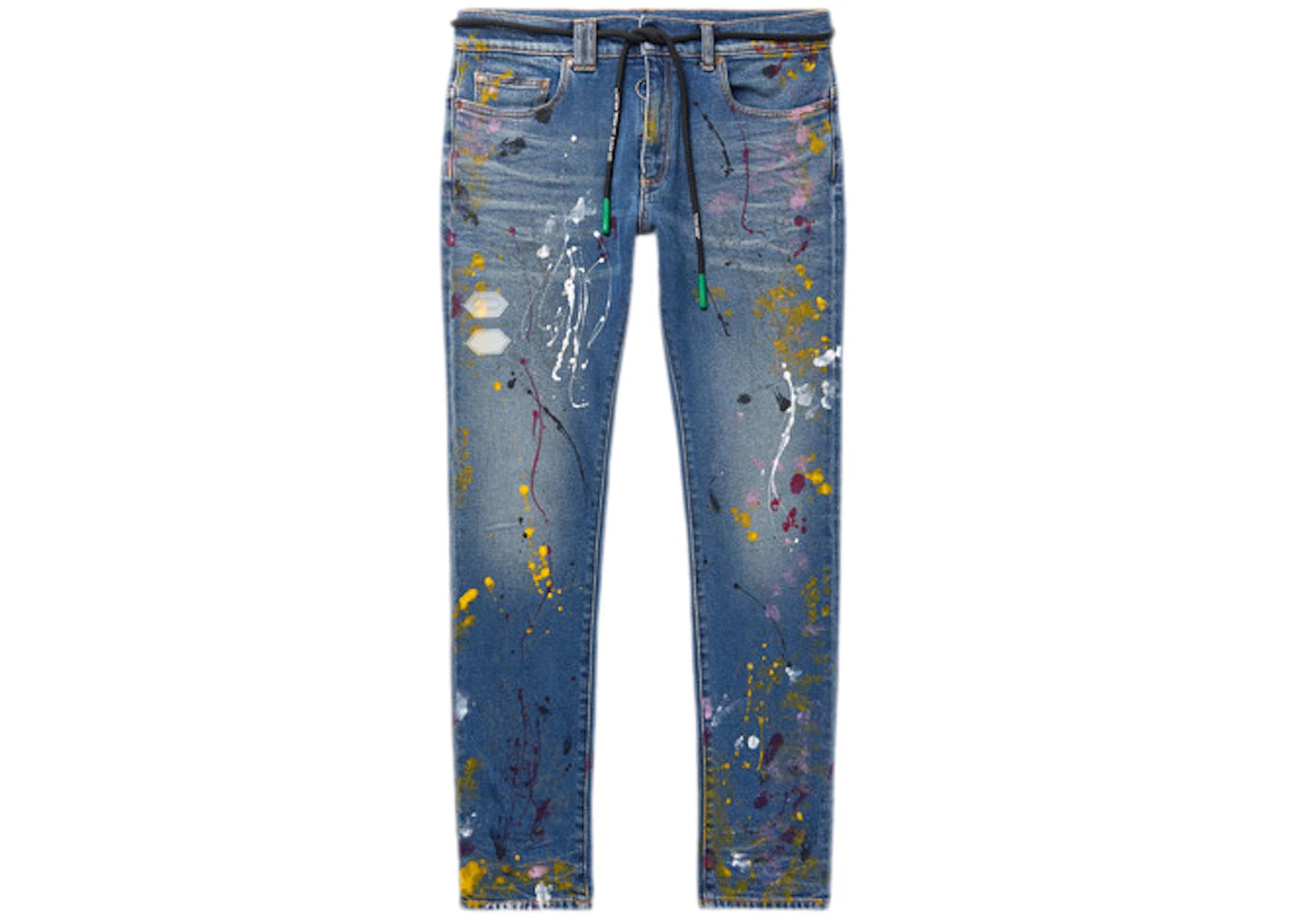 OFF-WHITE Skinny Fit Paint Splattered Denim Jeans Blue/Multicolor