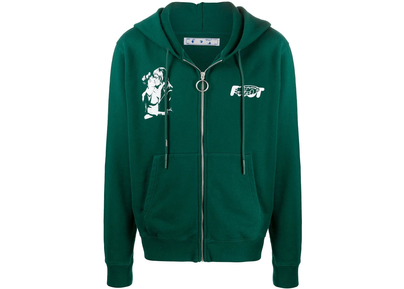 OFF-WHITE Slim Fit Kiss 21 Full Zip Hoodie Dark Green/White