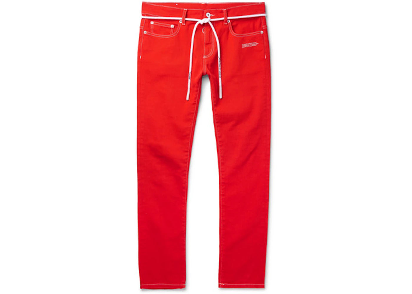 OFF-WHITE Slim Fit Logo Print Denim Jeans Red