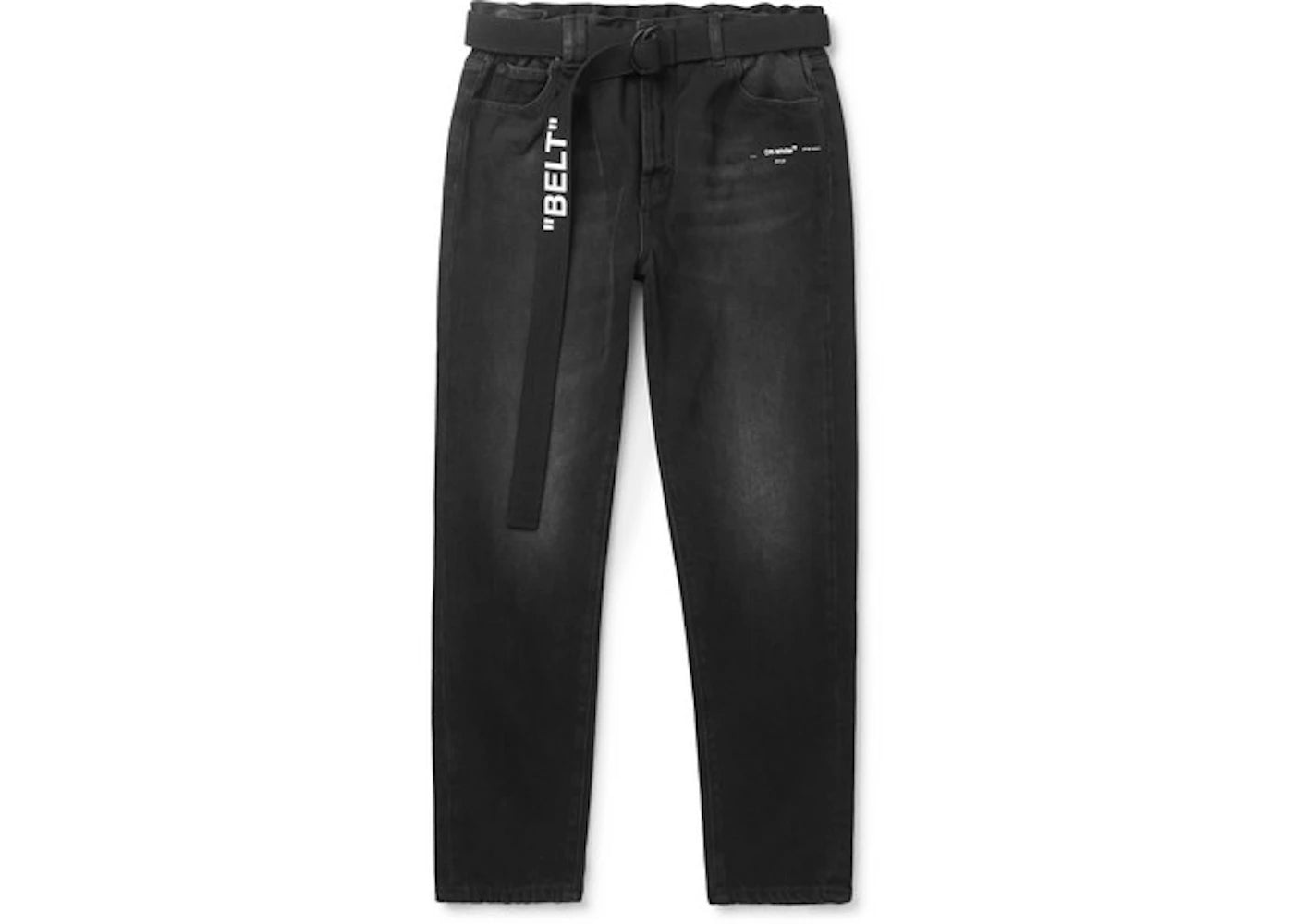 OFF-WHITE Slim Fit Logo Print Washed Denim Jeans Charcoal/White