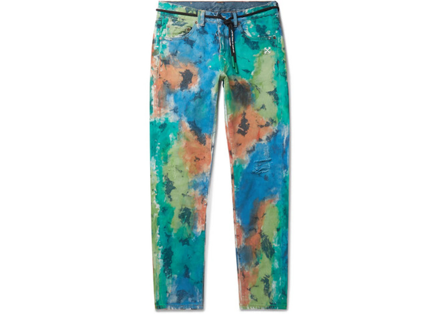 OFF-WHITE Slim Fit Painted Distressed Denim Jeans Multicolor