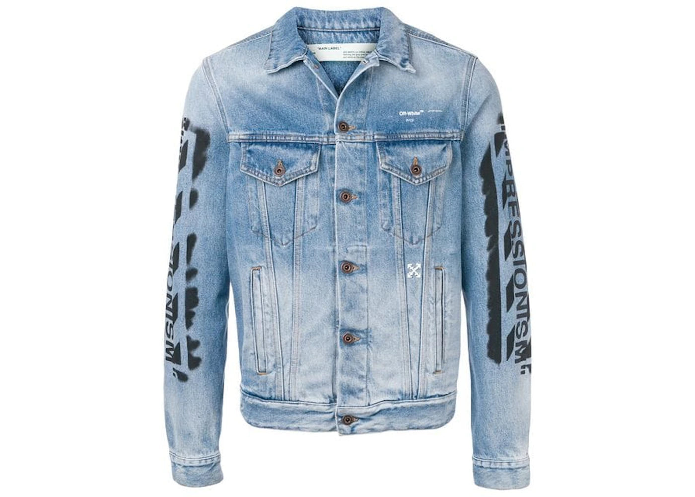 OFF-WHITE Slim Fit Spray Paint Diag Denim Jacket Bleached Blue