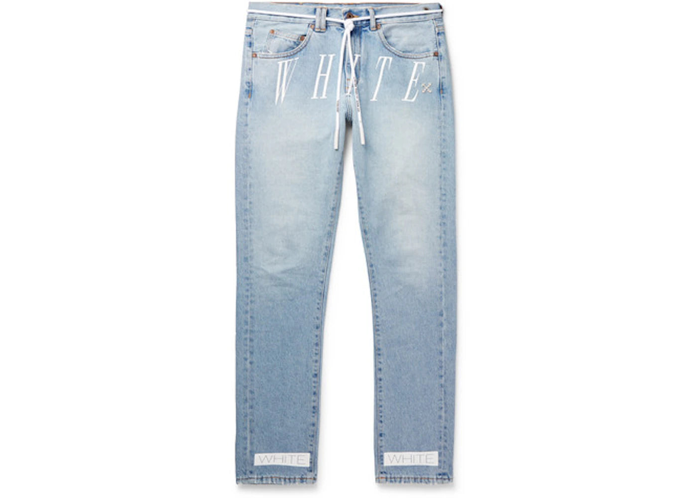 OFF-WHITE Slim Logo Bleached Denim Jeans Light Blue/White