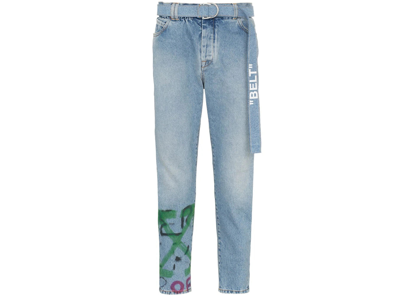 OFF-WHITE Slim Low Crotch Graffiti Denim Jeans Bleach/Multicolor