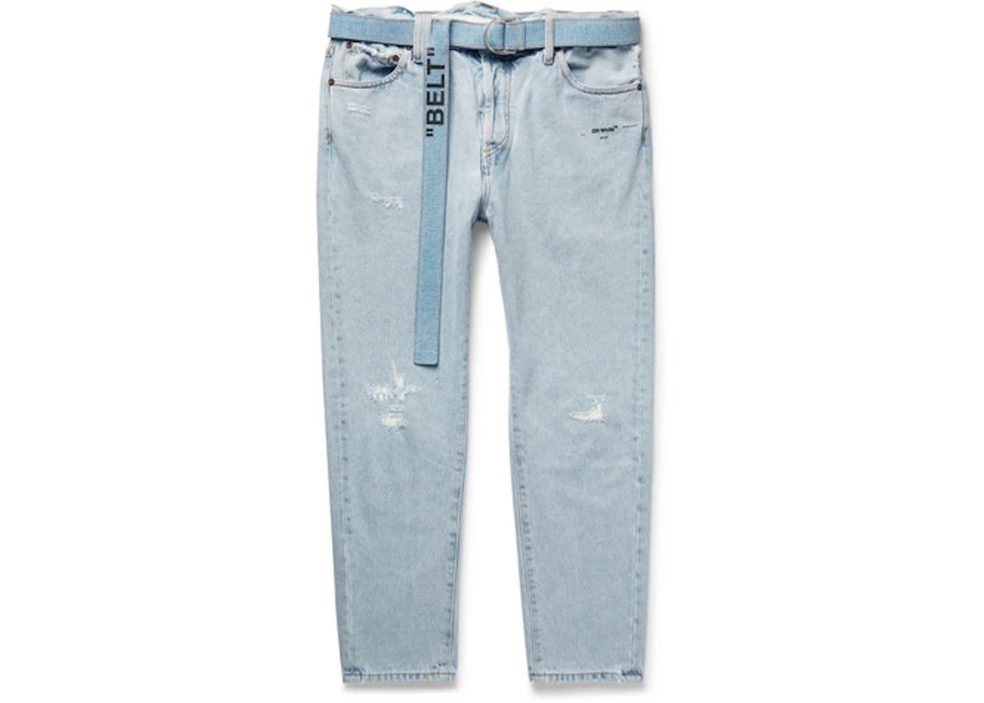 OFF-WHITE Tapered Distressed Denim Jeans Light Blue