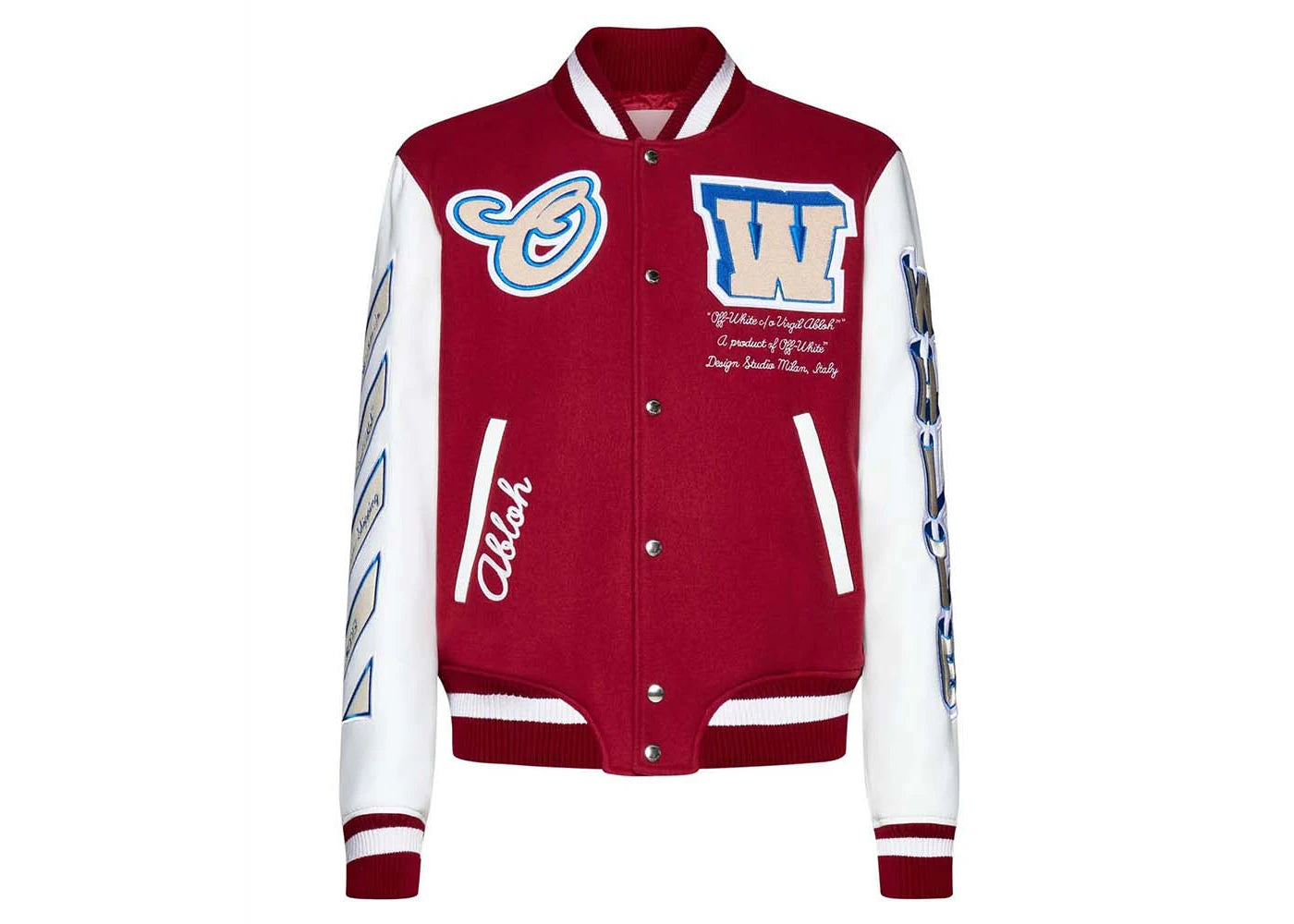 OFF-WHITE Varsity Wool-Blend Bomber Jacket Red/White