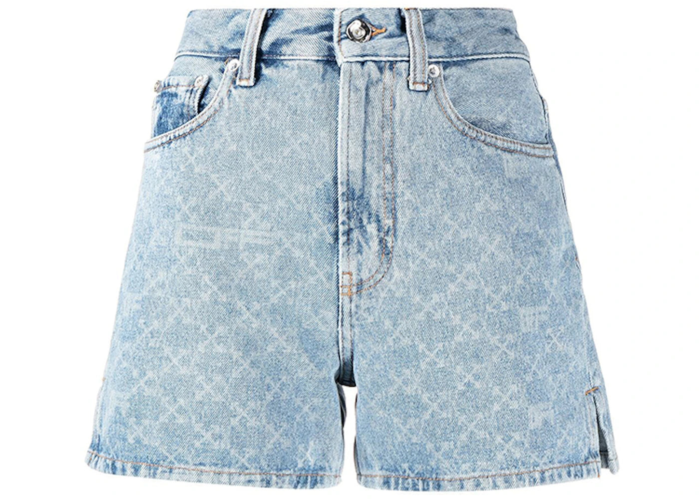 OFF-WHITE Womens Bleached Denim Arrow Print Shorts Light Blue