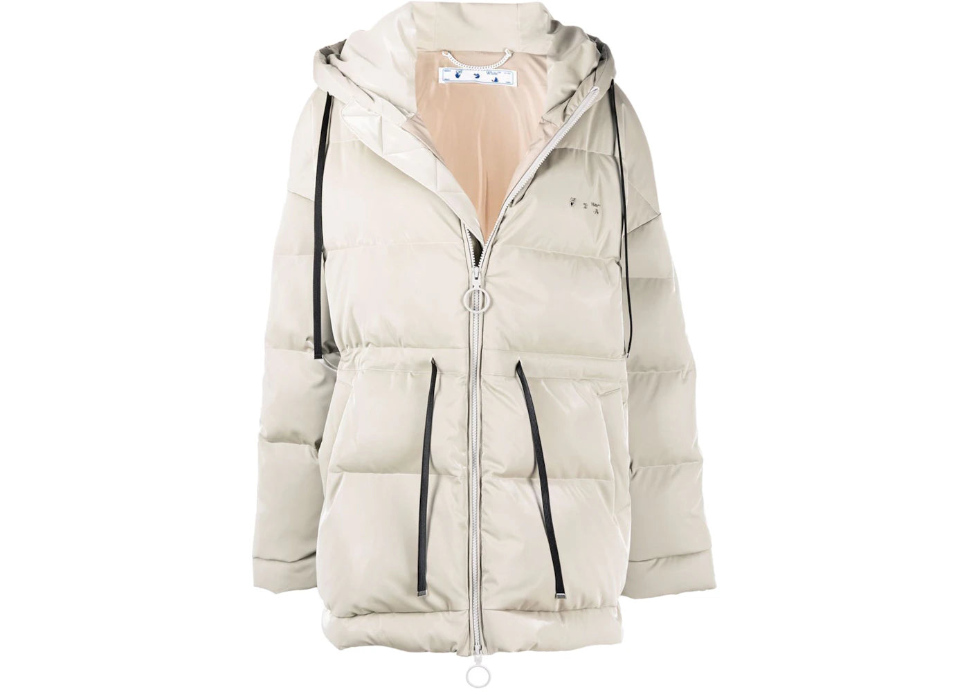 OFF-WHITE Womens Velvet Effect Puffer Coat Light Grey