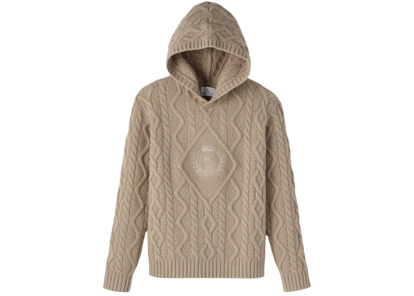 OVO Cable Knit Crest Hoodie Camel