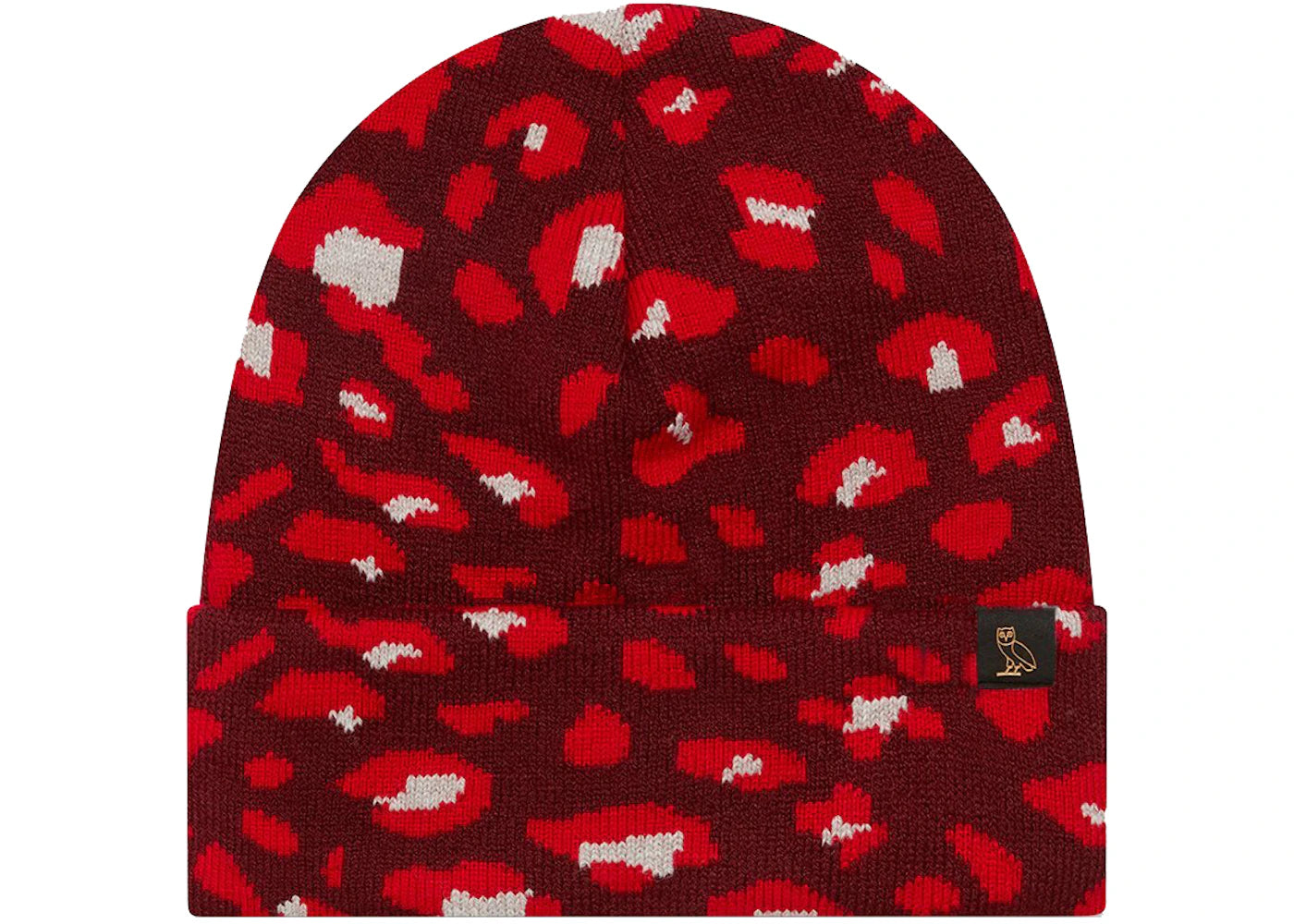 OVO Cheetah Print Beanie Burgundy