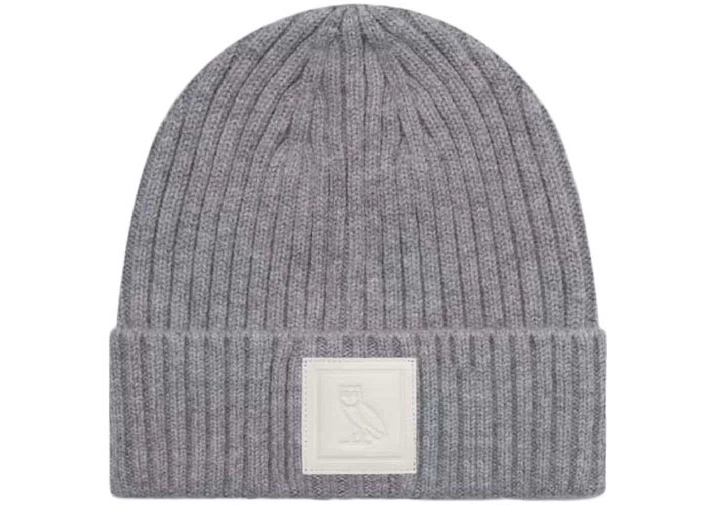 OVO Leather Patch Beanie Heather Grey