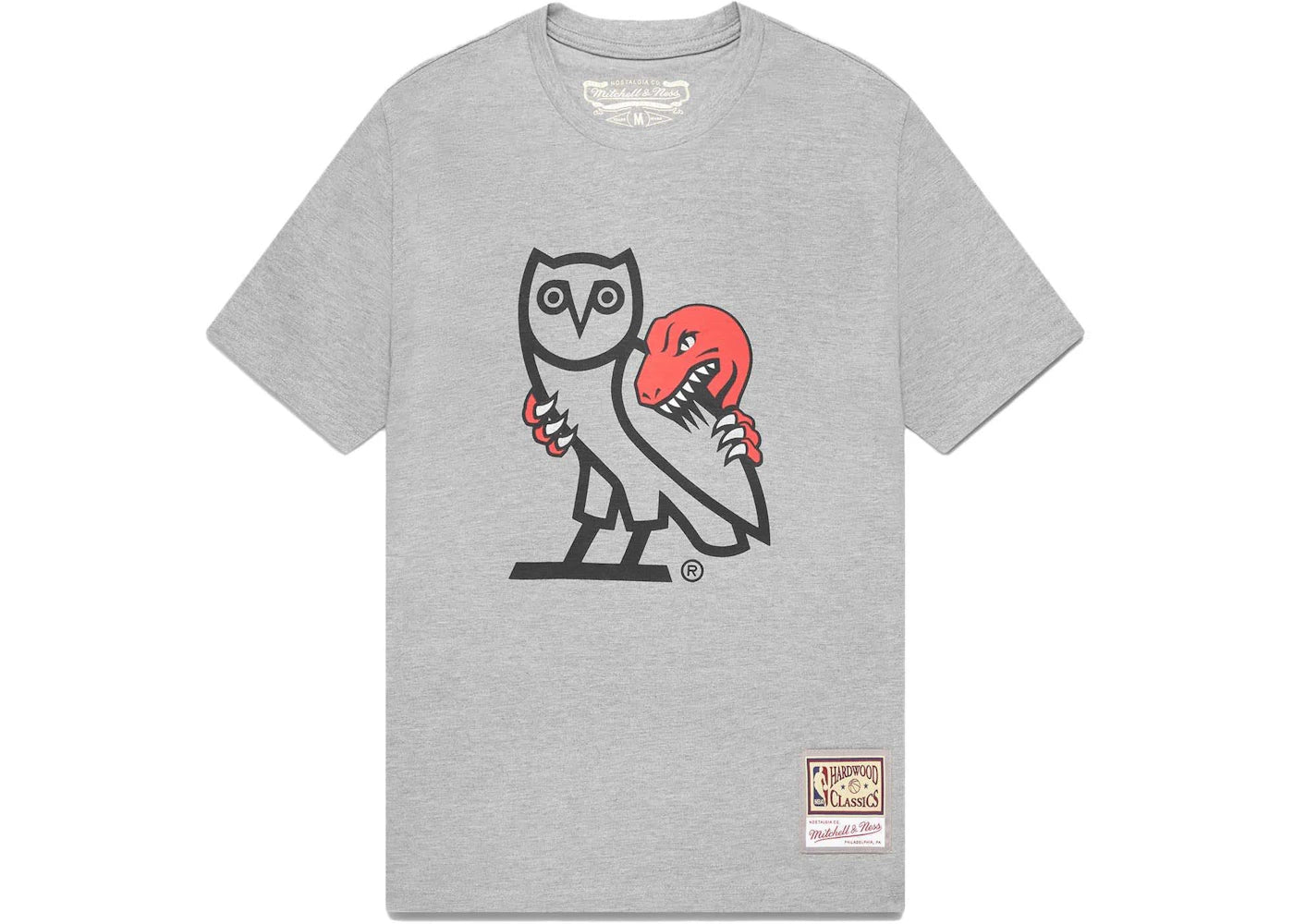 OVO Mitchell And Ness '95 Raptors OG Owl T-Shirt Heather Grey