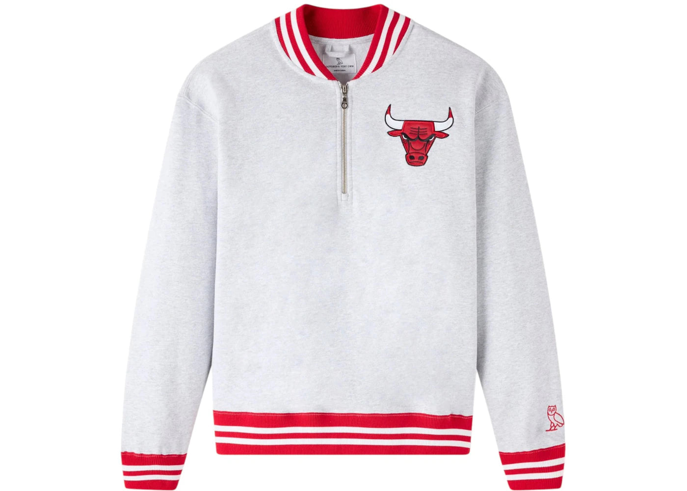 OVO NBA Chicago Bulls Quarter-Zip Quarter Zip Mockneck Sweatshirt Ash Heather Grey