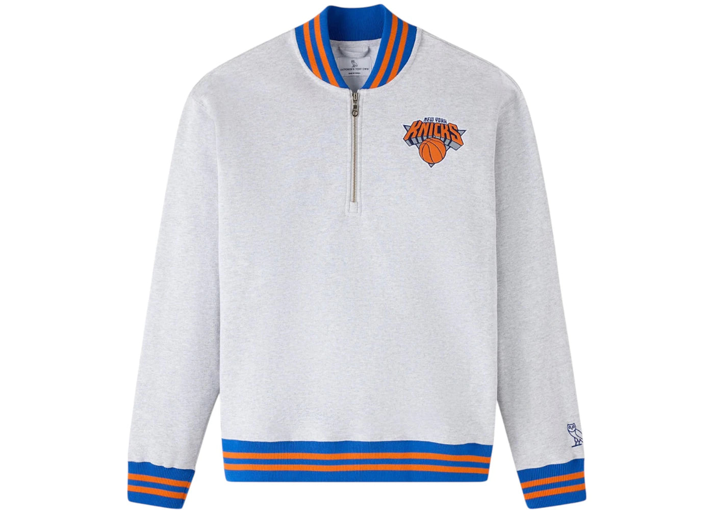 OVO NBA New York Knicks Quarter-Zip Quarter Zip Mockneck Sweatshirt Ash Heather Grey