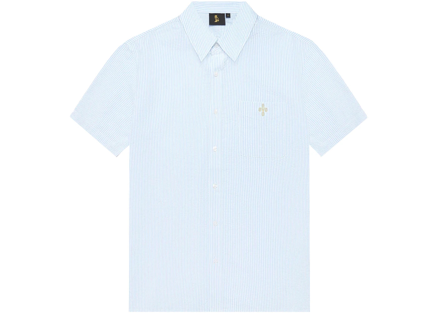 OVO Short Sleeve Seersucker Button Up Shirt Pale Blue/White