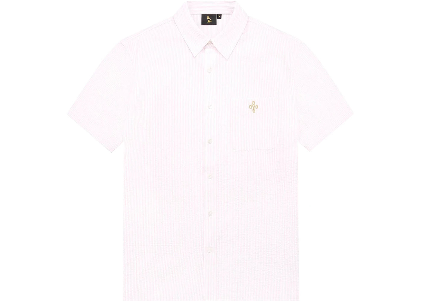 OVO Short Sleeve Seersucker Button Up Shirt Pale Pink/White