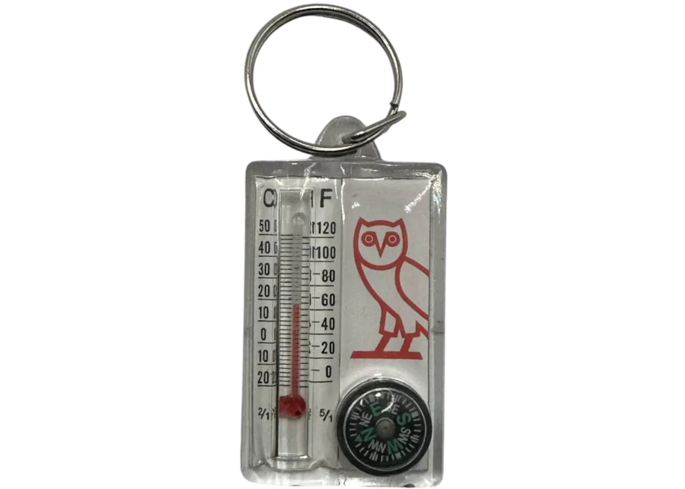 OVO Thermometer Compass Keychain Clear
