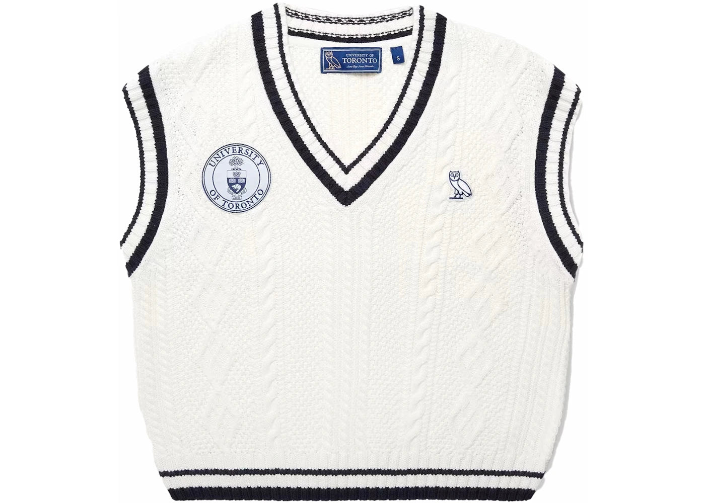 OVO U Of T Womens Cable Knit Sweater Vest Cream