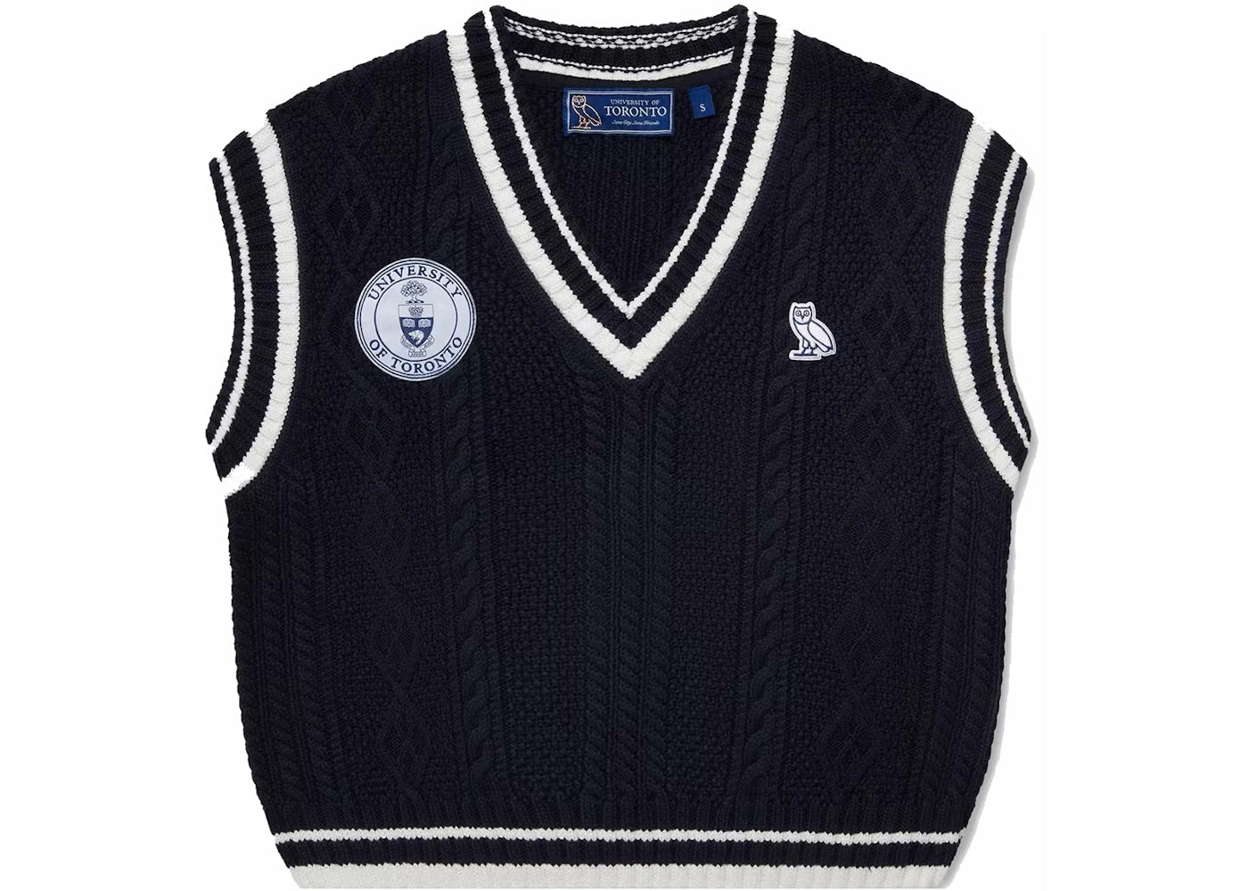 OVO U Of T Womens Cable Knit Sweater Vest Navy