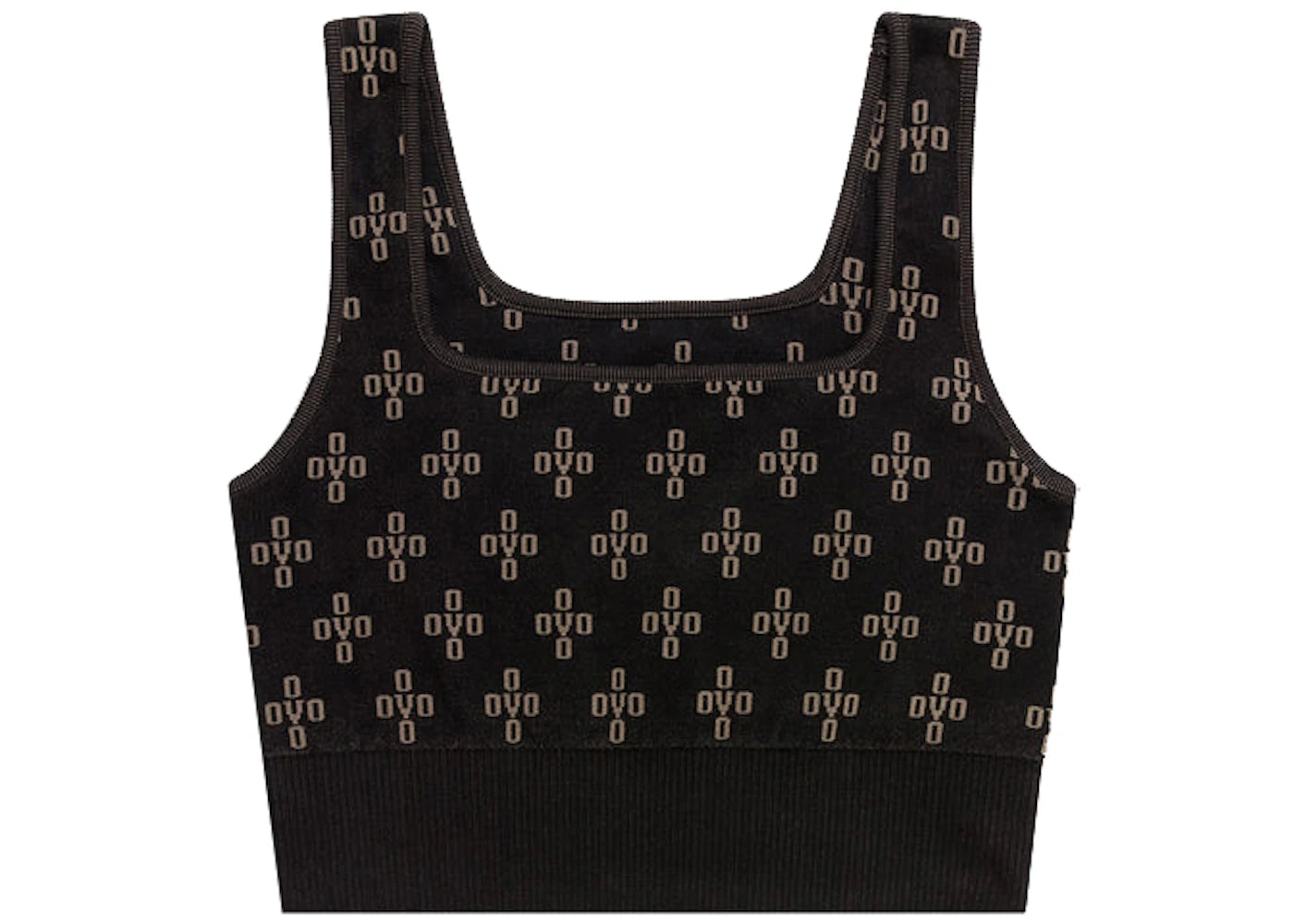 OVO Women's Monogram Rib Knit Crop Top Black/Beige