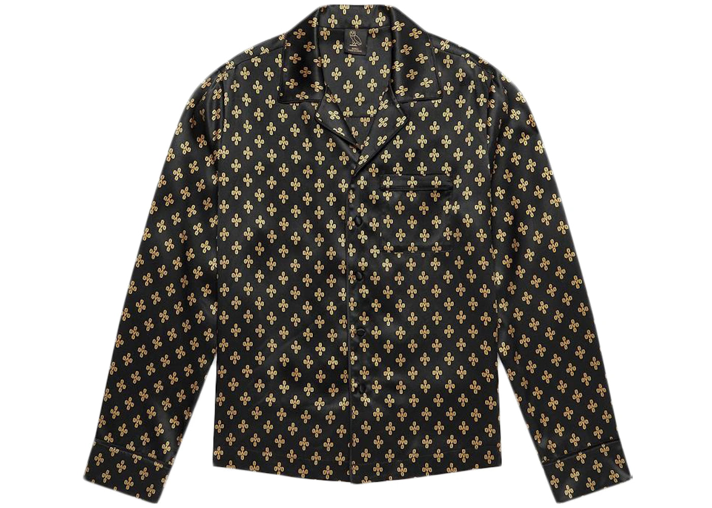 OVO Womens Monogram Silk Pajama Shirt Black