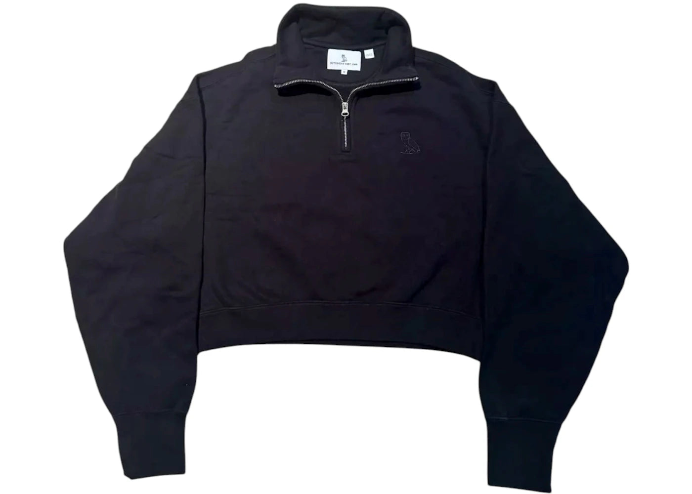 OVO Women's Owl Quarter Zip Cropped Mock Neck Sweatshirt Black