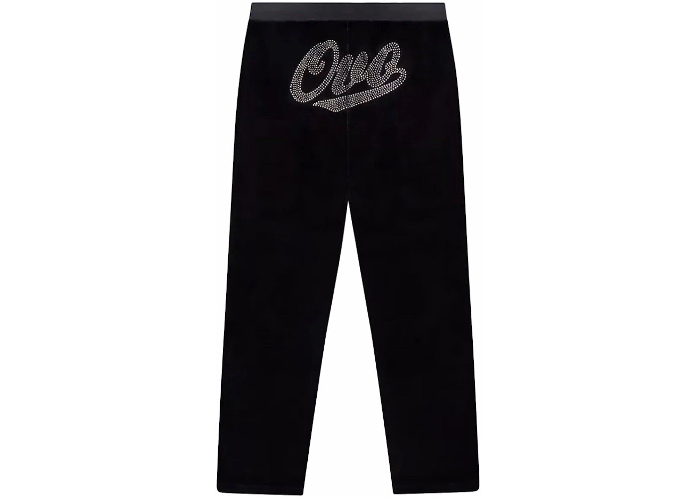 OVO Women's Velour Crystal Owl Script Pants Black