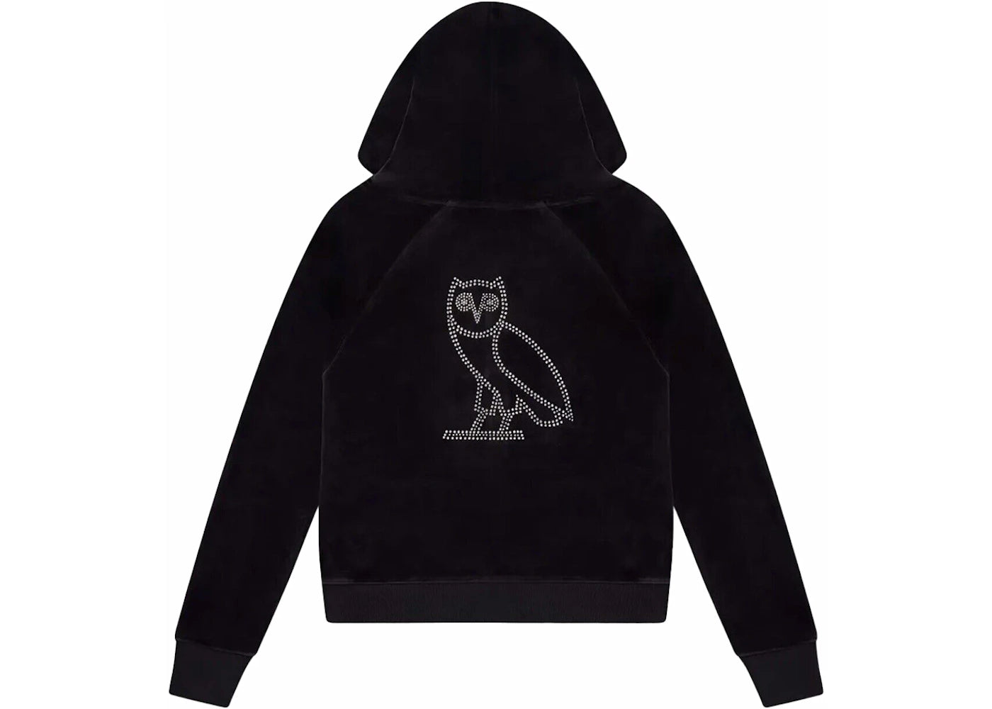 OVO Women's Velour Crystal Owl Zip Up Hoodie Black