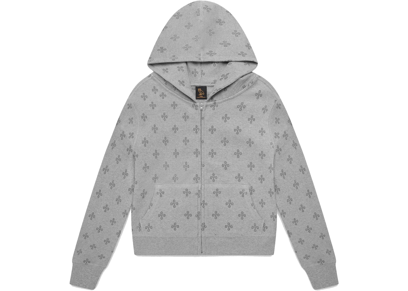 OVO Womens Waffle Full Zip Hoodie Heather Grey