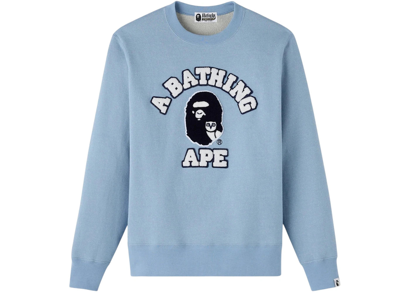 OVO x BAPE Denim Fleece College Crewneck Light Indigo
