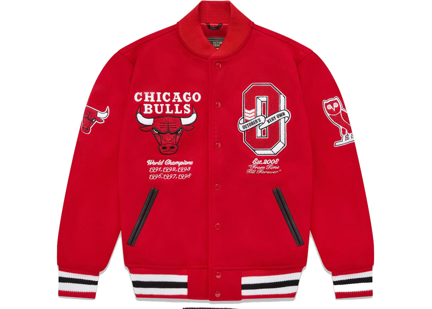 OVO x NBA Bulls Varsity Jacket Red