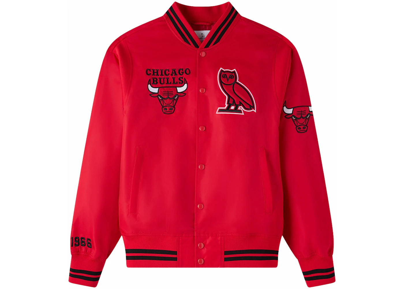 OVO x NBA Chicago Bulls Satin Varsity Jacket Red