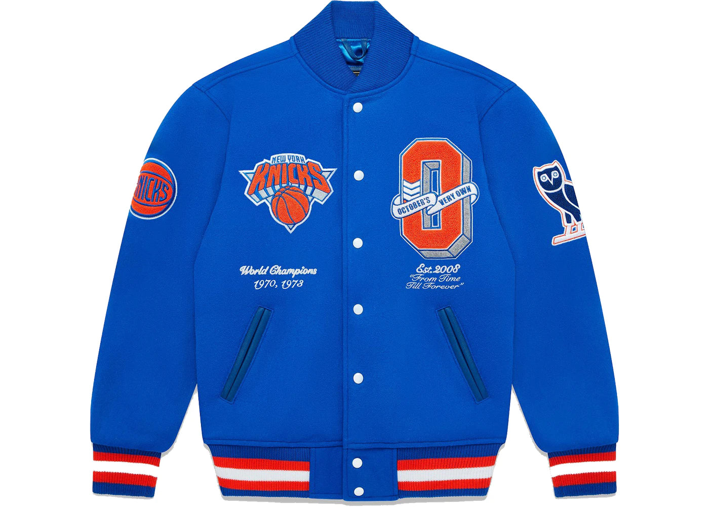 OVO x NBA Knicks Varsity Jacket Blue