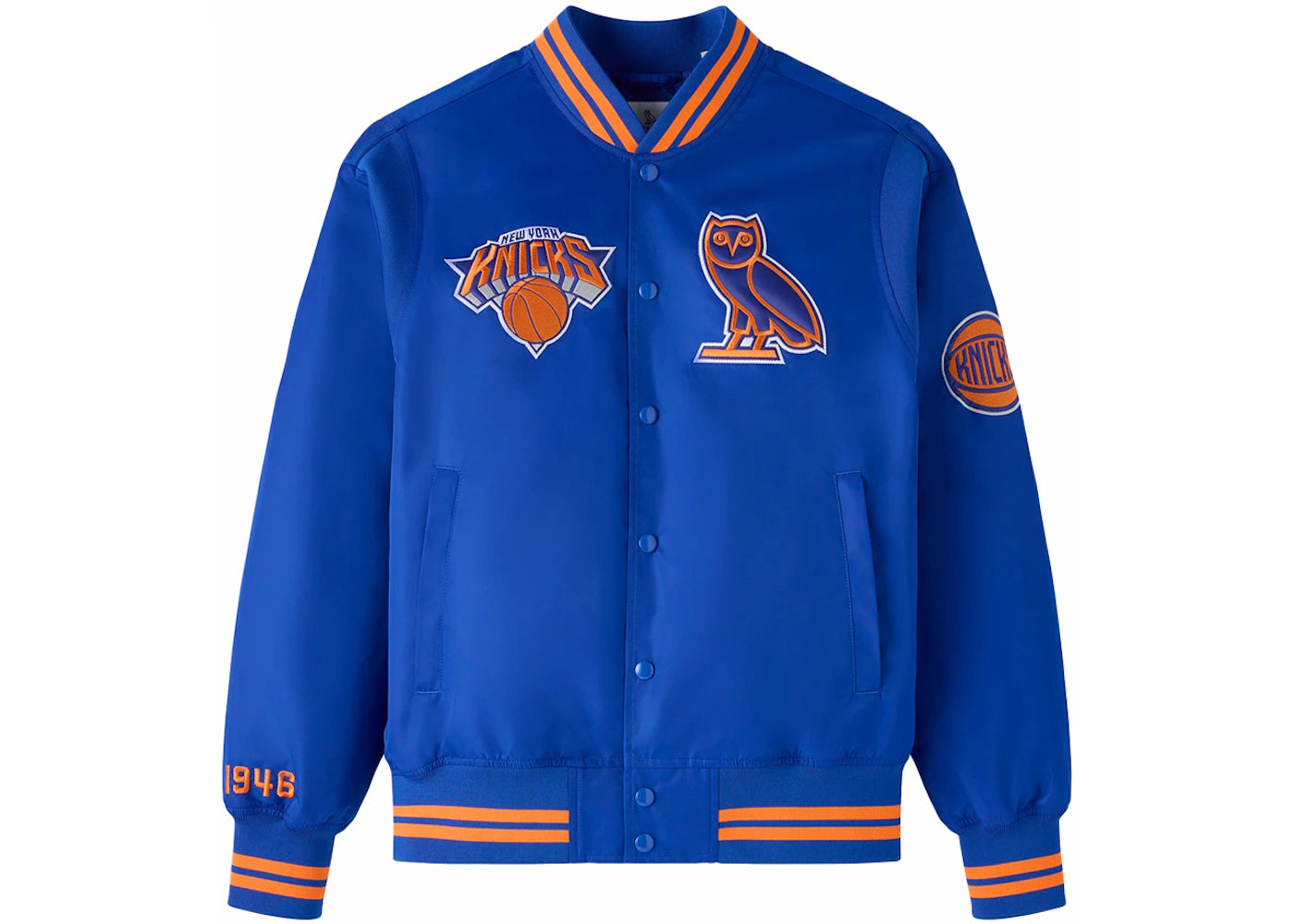 OVO x NBA New York Knicks Satin Varsity Jacket Blue