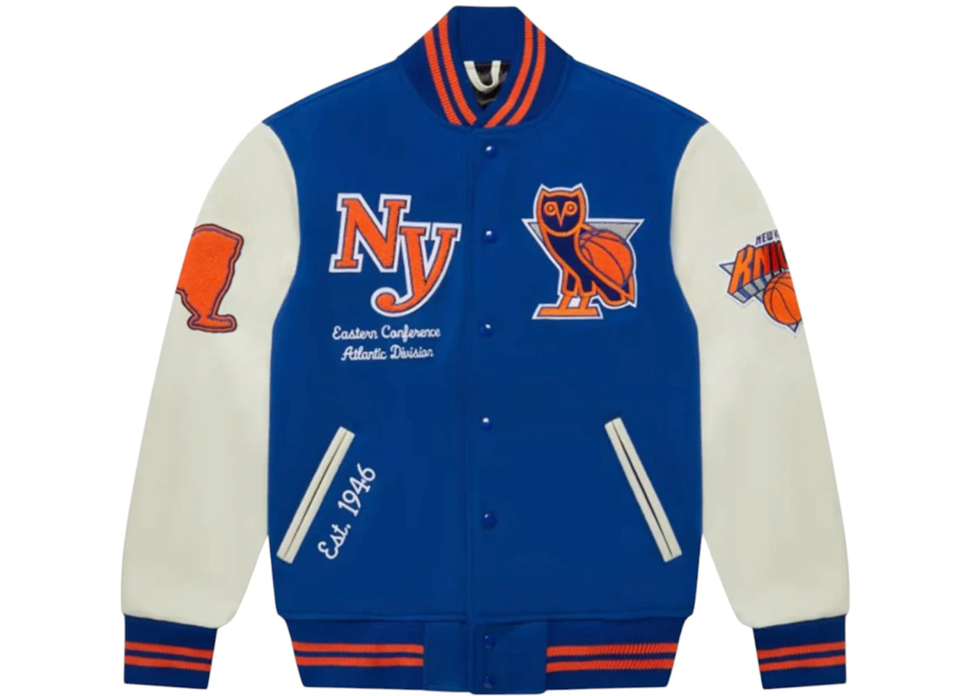 OVO x NBA New York Knicks Varsity Jacket Blue