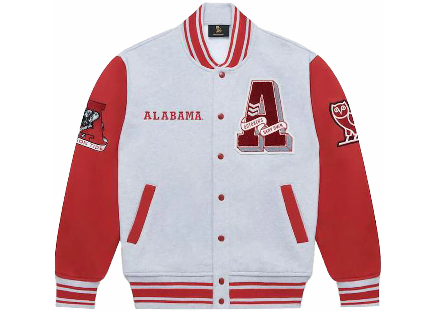 OVO x NCAA Alabama Crimson Tide Fleece Varsity Jacket Heather Grey