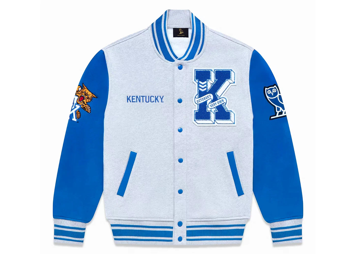 OVO x NCAA Kentucky Wildcats Fleece Varsity Jacket Heather Grey