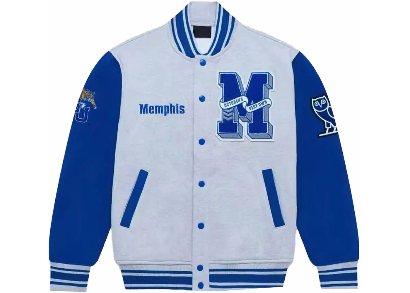 OVO x NCAA Memphis Tigers Fleece Varsity Jacket Heather Grey