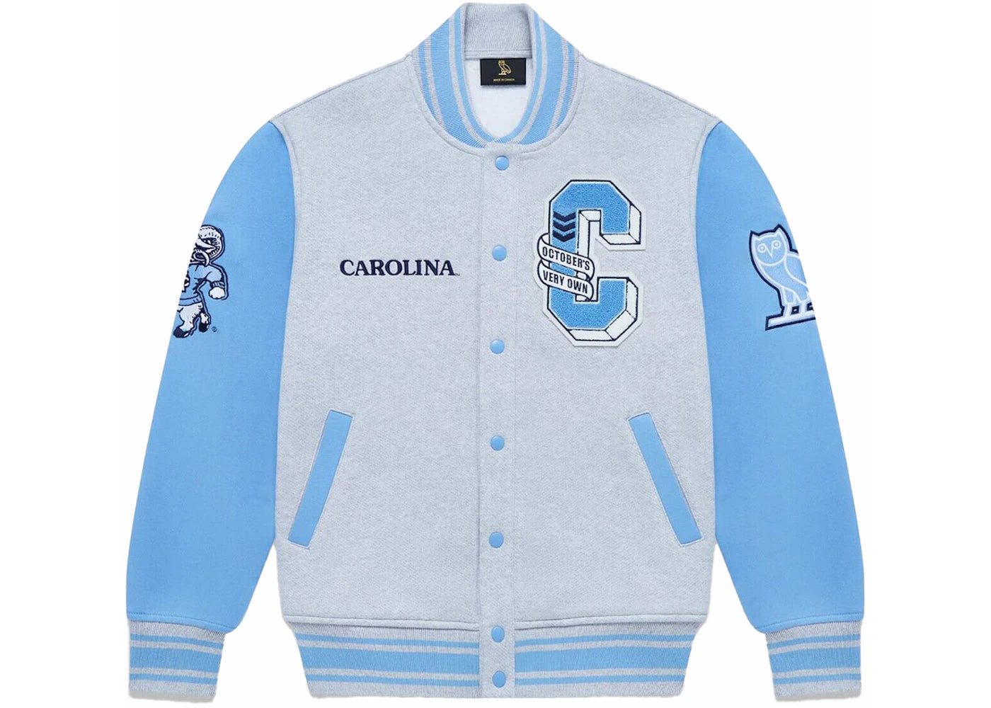 OVO x NCAA North Carolina Tar Heels Fleece Varsity Jacket Heather Grey