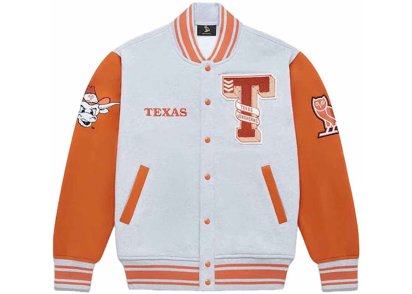 OVO x NCAA Texas Longhorns Fleece Varsity Jacket Heather Grey