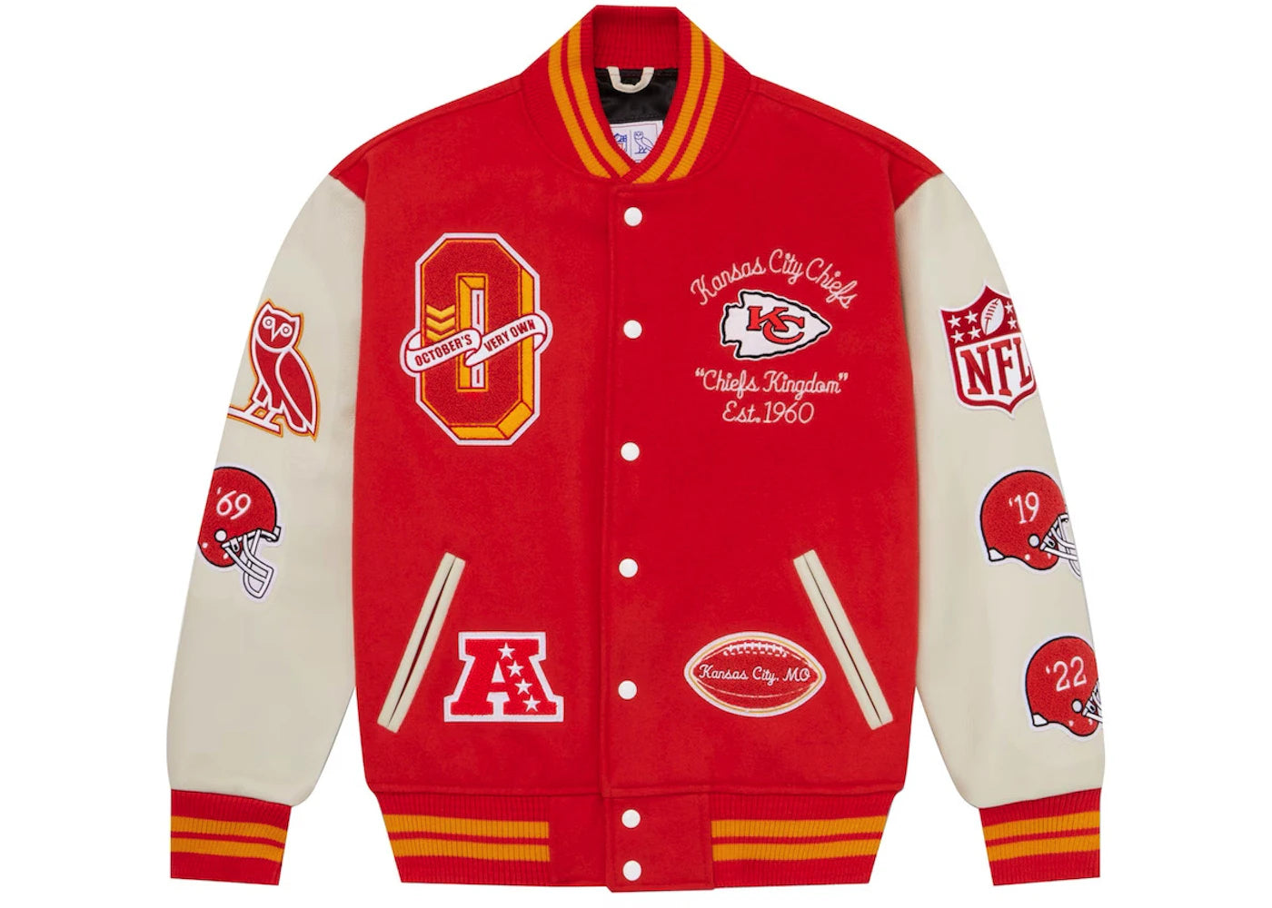 OVO x NFL Kansas City Chiefs Full-Snap Varsity Jacket Red