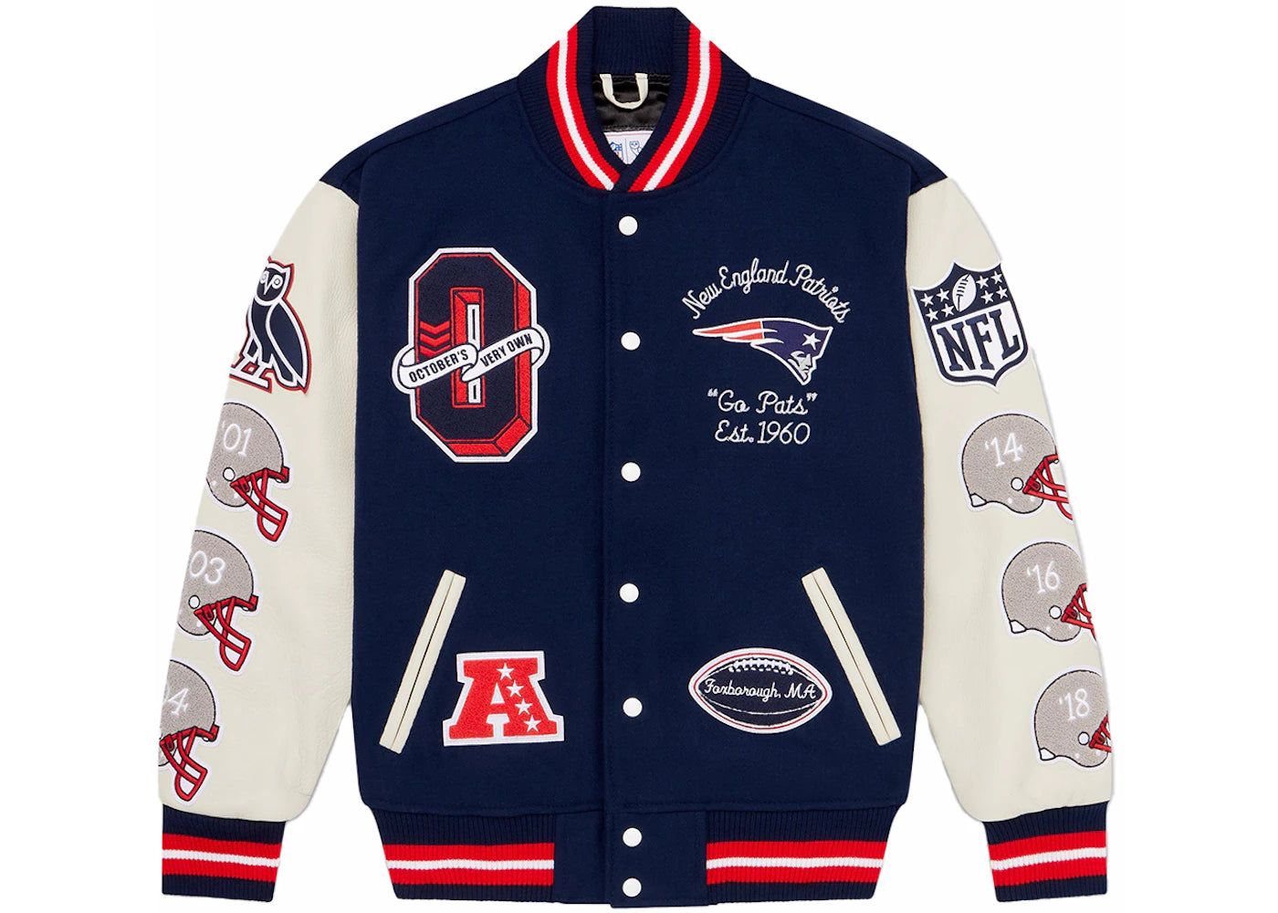 OVO x NFL New England Patriots Varsity Jacket Blue